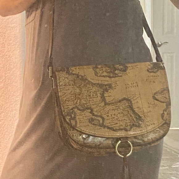 Patricia Nash Brinlee Saddle European  Map Crossbody Shoulder Leather Bag NICE - Picture 9 of 10
